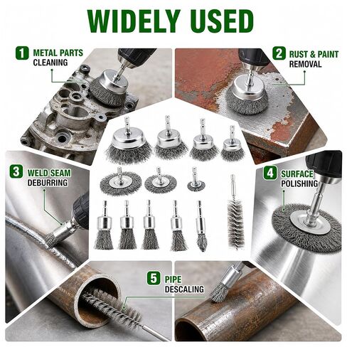 12 Pcs Wire Brush for Drill Set Abrasive Wire Wheel for 1/4" Hex Shank Wire Cup Brush for Drill for Removing Paint and Rust, Metal Carbon Steel in Kuwait