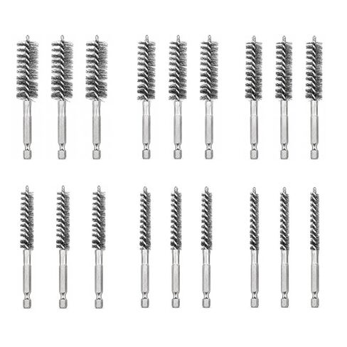 18pcs Wire Bore Brush Set for Drill Cleaning with 1/4" Hex Shank & Tool Bag | Nylon Brass Stainless Steel Wire Brush Drill Attachments, 6 Size Abrasive Drill Wire Brush for Power Drill Impact Driver in Kuwait