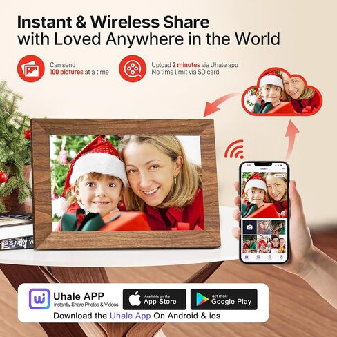 Uhale 2 Pack Digital Photo Frame 16GB Storage 10.1 Inch WiFi Electronic Picture Frame Desktop IPS Touch Screen HD Display SD Card Slot Auto-Rotate Slideshow Share Videos Photos Send Wishes Remotely in Kuwait