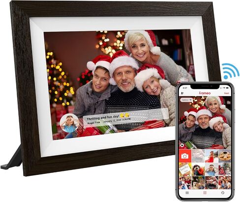 Smart WiFi Digital Photo Frame 10.1 inch HD 1080P Touch Screen 32GB | FRAMEO App Enabled, Remote Photo Sharing, IPS Display, Landscape Orientation, Wood-Finish Frame in Kuwait
