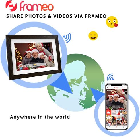 Smart WiFi Digital Photo Frame 10.1 inch HD 1080P Touch Screen 32GB | FRAMEO App Enabled, Remote Photo Sharing, IPS Display, Landscape Orientation, Wood-Finish Frame in Kuwait