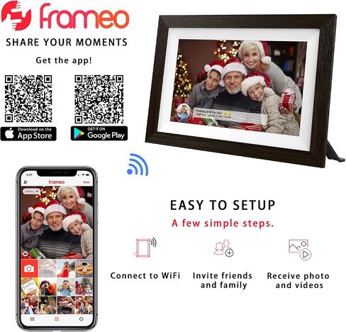 Smart WiFi Digital Photo Frame 10.1 inch HD 1080P Touch Screen 32GB | FRAMEO App Enabled, Remote Photo Sharing, IPS Display, Landscape Orientation, Wood-Finish Frame in Kuwait