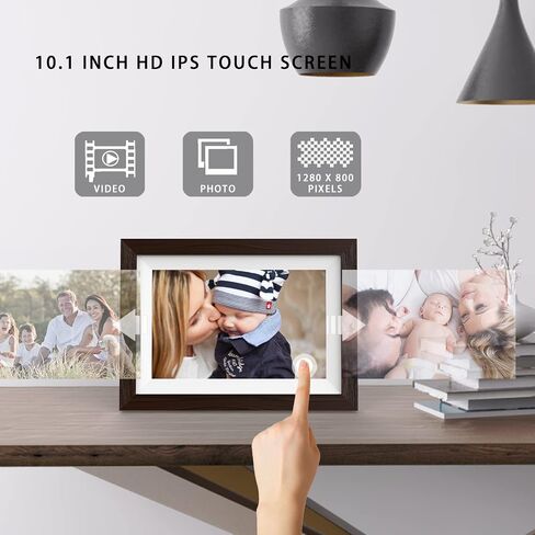 Smart WiFi Digital Photo Frame 10.1 inch HD 1080P Touch Screen 32GB | FRAMEO App Enabled, Remote Photo Sharing, IPS Display, Landscape Orientation, Wood-Finish Frame in Kuwait