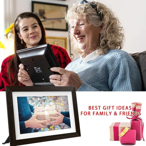 Smart WiFi Digital Photo Frame 10.1 inch HD 1080P Touch Screen 32GB | FRAMEO App Enabled, Remote Photo Sharing, IPS Display, Landscape Orientation, Wood-Finish Frame in Kuwait