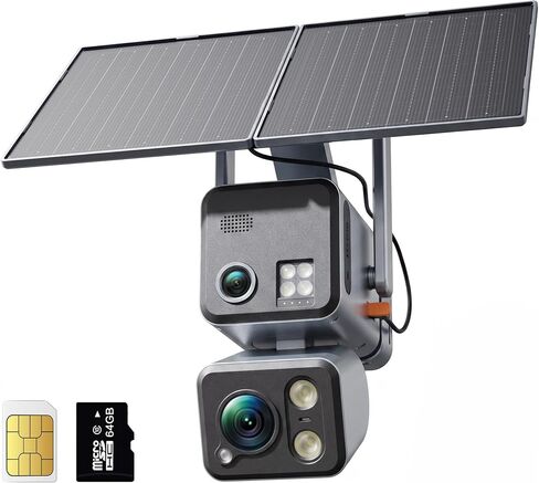 Dragon Touch 4G LTE Cellular Security Camera - 4K Wireless Solar Security AOV Camera Outdoor Dual Lens Bullet-PTZ Cam, 4G and WiFi, 20X Zoom, 360° View, AI Tracking, with SIM Card and 64GB SD Card N1 in Kuwait