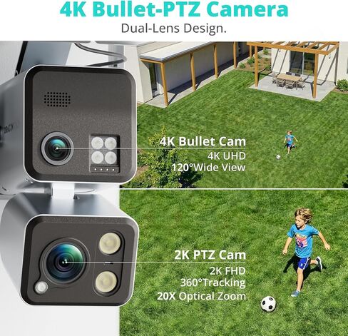 Dragon Touch 4G LTE Cellular Security Camera - 4K Wireless Solar Security AOV Camera Outdoor Dual Lens Bullet-PTZ Cam, 4G and WiFi, 20X Zoom, 360° View, AI Tracking, with SIM Card and 64GB SD Card N1 in Kuwait