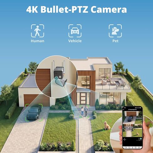 Dragon Touch 4G LTE Cellular Security Camera - 4K Wireless Solar Security AOV Camera Outdoor Dual Lens Bullet-PTZ Cam, 4G and WiFi, 20X Zoom, 360° View, AI Tracking, with SIM Card and 64GB SD Card N1 in Kuwait