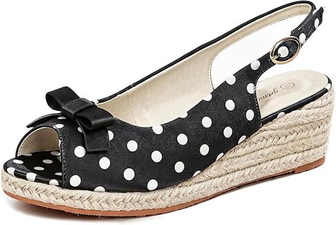 GATUXUS Women's Espadrille Wedges Heels Platform Slingback Sandals with Bow Polka dots Open Toe Buckle Strap Beach Dress Shoes in Kuwait