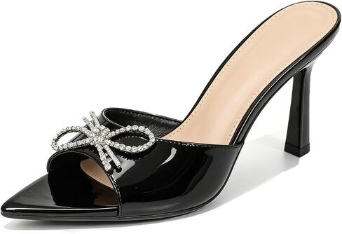 Women's Pointed Kitten Heels Mules Rhinestone Bow Wedding Party | Perfect for weddings, parties formal events. Pointed toe elongates legs. Slip-on style. in Kuwait