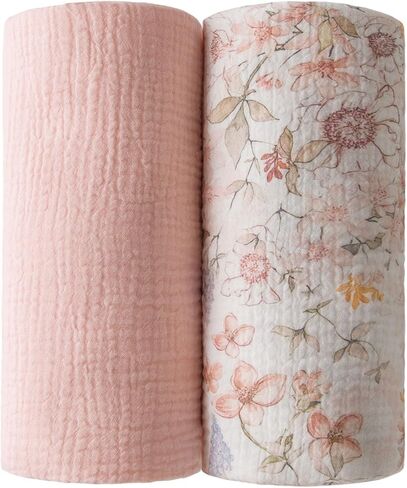 2 Pack Baby Muslin Baby Swaddle Blanket Watercolor Flower Print, Cotton 47x47inch Neutral Receiving Blanket Receiving Swaddlinget for Boys & Girls (Watercolor Flower) in Kuwait
