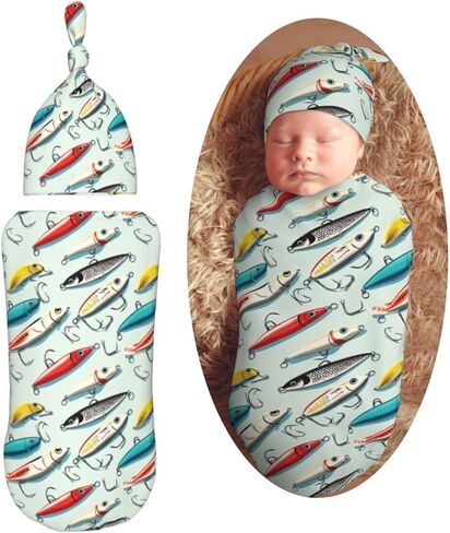 Cute Black Labrador Retrievers Newborn Swaddle Blankets Hat Sets Soft Baby Receiving Blanket Swaddle Sack for Baby Shower Infant Boy Girl Gift in Kuwait