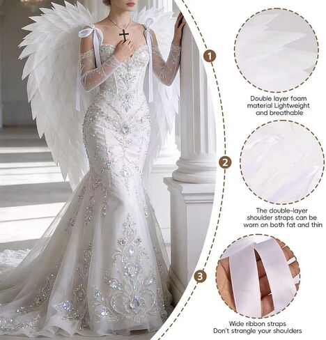 whitefeather Angel Wings Costume Accessory, Large 4.5', Lightweight for Adults, Halloween, Photography Prop in Kuwait