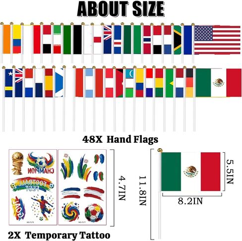 International Flag Decorations Photo Prop, Around the World Party Decor | Flags Frame Photography Booth, Temporary Tattoos and 48 Countries Handheld Flags on Stick for Country Sports Events in Kuwait
