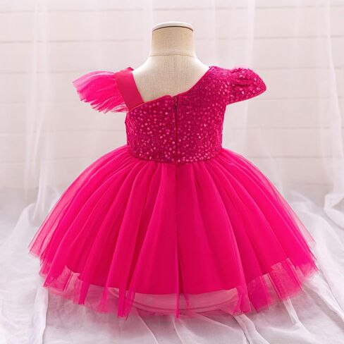 IBTOM Castle Baby Girl First Birthday One Shoulder Dress Hot Pink 18-24M | Tulle Tutu Sequin Dress, Bowknot Toddler Flower Girl Wedding Guest Christmas Formal Pageant Party Gown in Kuwait