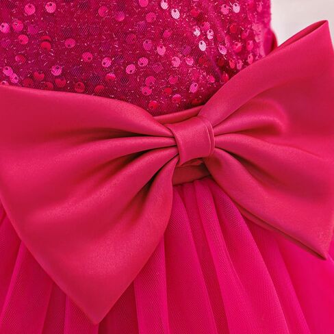 IBTOM Castle Baby Girl First Birthday One Shoulder Dress Hot Pink 18-24M | Tulle Tutu Sequin Dress, Bowknot Toddler Flower Girl Wedding Guest Christmas Formal Pageant Party Gown in Kuwait