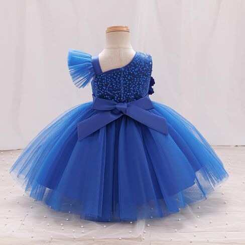 IBTOM Castle Toddler Formal Sequin Dress Royal Blue-3D Flower 18-24 Months | Baby Girls One Shoulder Pageant Tutu Dress, Bowknot, Tulle, Infant Ball Gown for First Birthday Wedding Guest Party Prom in Kuwait