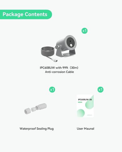 LINOVISION 4K PoE Underwater Camera with Anti-Corrosion Coating, 99ft Cable | Ultra HD IP Camera | Intuitive Web GUI & Mobile APP | for Aquaculture, Aquarium, Dams in Kuwait