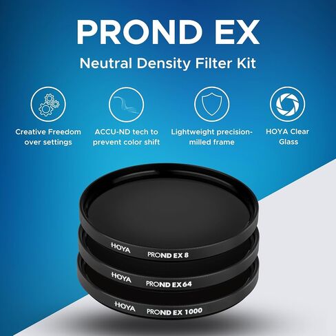 HOYA PRO ND-EX 77mm (3) Filter Kit with Case - Includes 3-Level (ND8), 6-Level (ND64), 10-Level (ND1000) 77mm Neutral Density Filters for Precision Light Reduction - Enhanced IR Protection in Kuwait