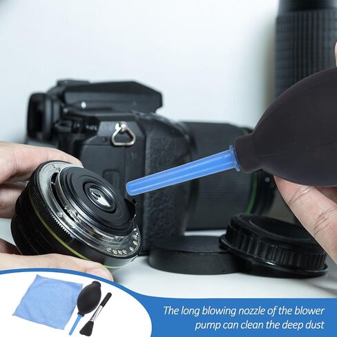 Professional Silicone Air Blower Pump with Long Nozzle for Camera and Keyboard Cleaning, Includes Cleaning Brush and Cloth for Sensor, Lens, and Screen Debris Removal in Kuwait