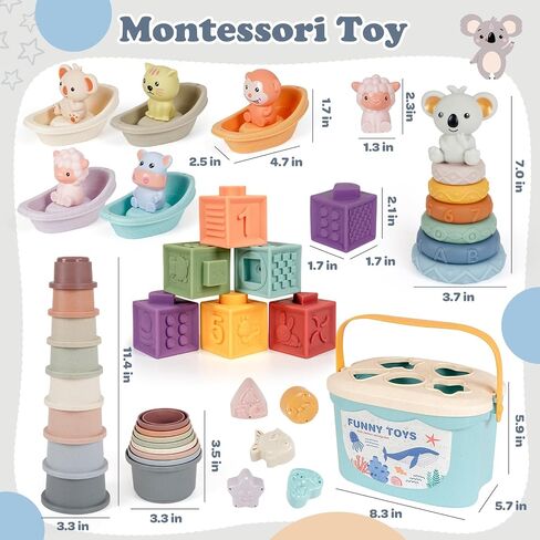 Montessori Baby Toy for Infant 6-18 Months Learning Sensory Toy 6-12 Months | Shape Sorting Stacking Toys 6 Months Babies Gift Stacking Cups Soft Blocks Stackable Ring for Toddlers 1-3 Fine Motor Skills in Kuwait