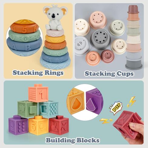 Montessori Baby Toy for Infant 6-18 Months Learning Sensory Toy 6-12 Months | Shape Sorting Stacking Toys 6 Months Babies Gift Stacking Cups Soft Blocks Stackable Ring for Toddlers 1-3 Fine Motor Skills in Kuwait