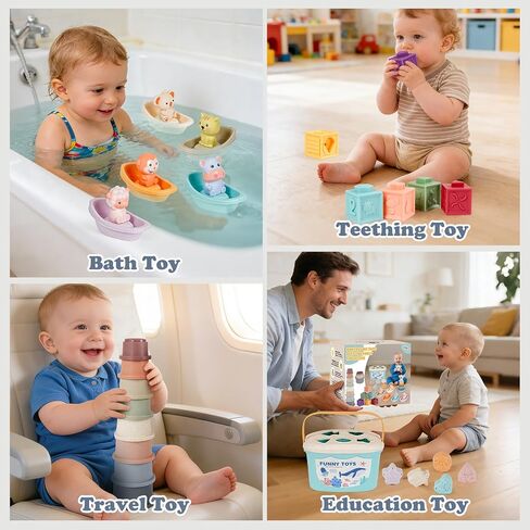 Montessori Baby Toy for Infant 6-18 Months Learning Sensory Toy 6-12 Months | Shape Sorting Stacking Toys 6 Months Babies Gift Stacking Cups Soft Blocks Stackable Ring for Toddlers 1-3 Fine Motor Skills in Kuwait