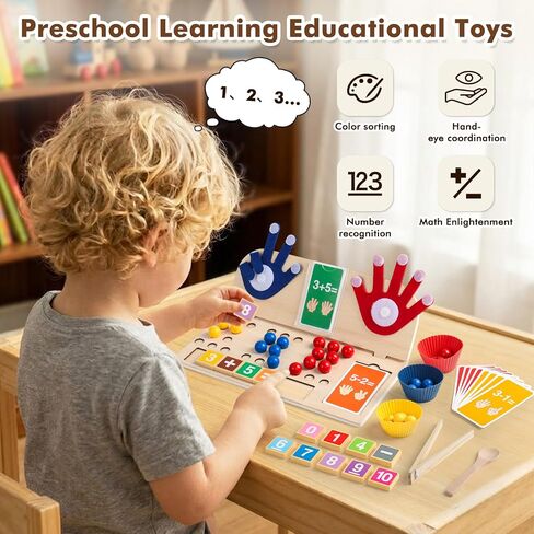 Math Manipulatives Montessori Toys for 3 Year Old Preschool Educational Toy | Two Boards & 3-in-1 Storage Learning Toys with Beads & Storage Cups Multi-Use Birthday Gifts for 3 4 5 Year Old Boys Girls in Kuwait