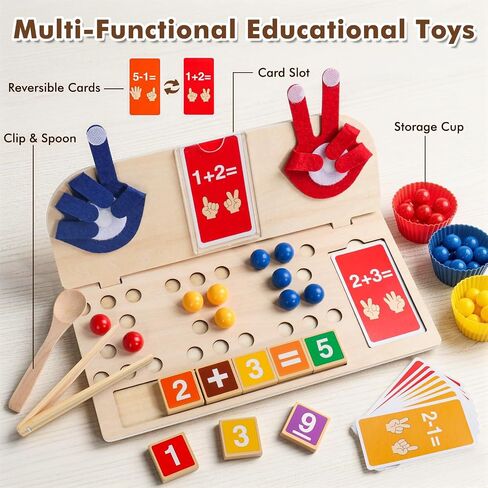 Math Manipulatives Montessori Toys for 3 Year Old Preschool Educational Toy | Two Boards & 3-in-1 Storage Learning Toys with Beads & Storage Cups Multi-Use Birthday Gifts for 3 4 5 Year Old Boys Girls in Kuwait