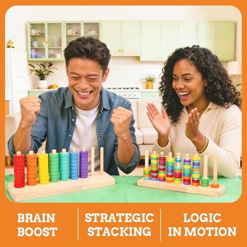 Wooden Color Sorting Stacking Toys, Montessori Toys Rainbow Rings Game, Wooden Sorting & Stacking Toys for Toddlers, Color Recognition Sensory Toy Educational for Ages 3 and Up Boys Girls Gift in Kuwait