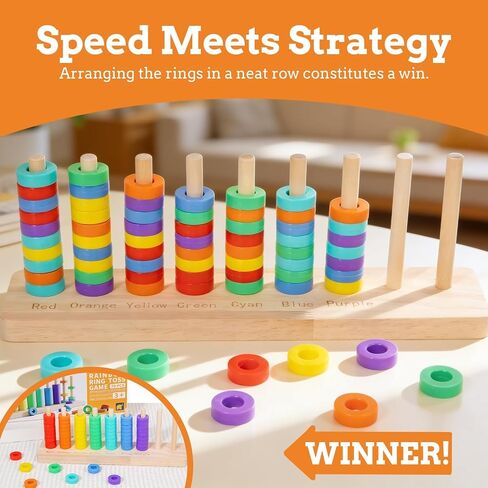 Wooden Color Sorting Stacking Toys, Montessori Toys Rainbow Rings Game, Wooden Sorting & Stacking Toys for Toddlers, Color Recognition Sensory Toy Educational for Ages 3 and Up Boys Girls Gift in Kuwait