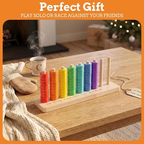 Wooden Color Sorting Stacking Toys, Montessori Toys Rainbow Rings Game, Wooden Sorting & Stacking Toys for Toddlers, Color Recognition Sensory Toy Educational for Ages 3 and Up Boys Girls Gift in Kuwait