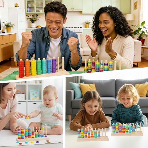 Wooden Color Sorting Stacking Toys, Montessori Toys Rainbow Rings Game, Wooden Sorting & Stacking Toys for Toddlers, Color Recognition Sensory Toy Educational for Ages 3 and Up Boys Girls Gift in Kuwait