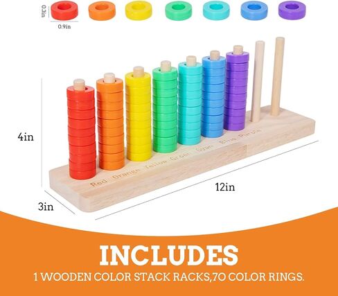Wooden Color Sorting Stacking Toys, Montessori Toys Rainbow Rings Game, Wooden Sorting & Stacking Toys for Toddlers, Color Recognition Sensory Toy Educational for Ages 3 and Up Boys Girls Gift in Kuwait