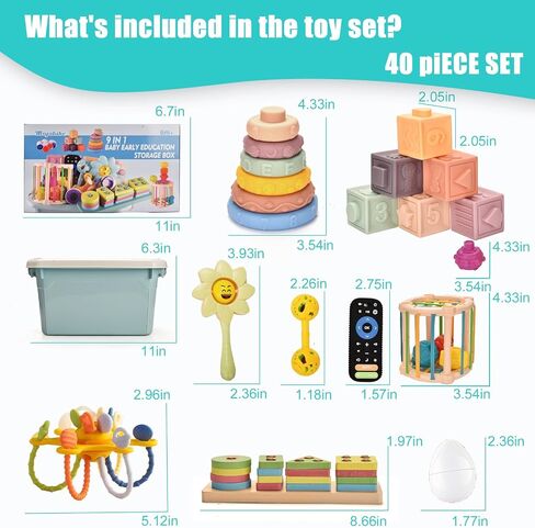 Baby Toys 6 to 12 Months 9 in 1 Montessori Teething Toys Sorting Sensory Educational Learning Gift for Toddlers Aged 1-3 in Kuwait