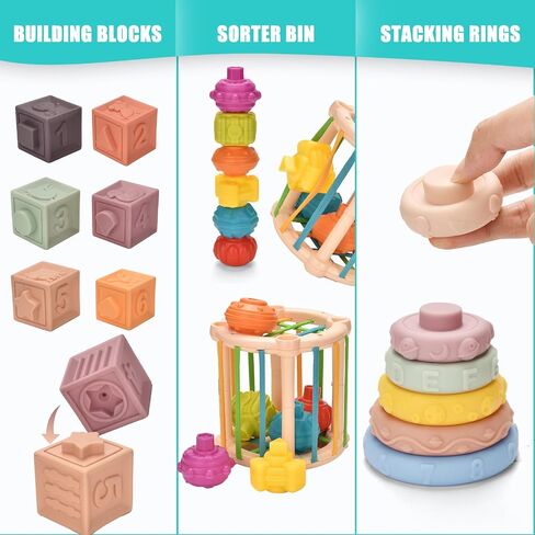Baby Toys 6 to 12 Months 9 in 1 Montessori Teething Toys Sorting Sensory Educational Learning Gift for Toddlers Aged 1-3 in Kuwait