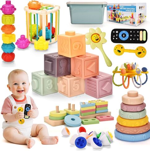 Baby Toys 6 to 12 Months 9 in 1 Montessori Teething Toys Sorting Sensory Educational Learning Gift for Toddlers Aged 1-3 in Kuwait