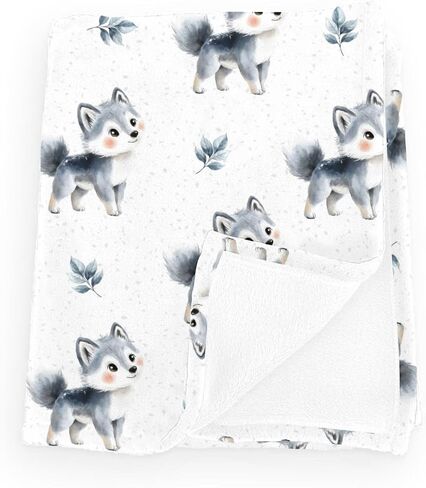 Cute Wolf Boho Leaves Baby Boy Girl Blankets Wolves Flannel Blanket Wildlife Animal Fluffy Blanket for Baby Breathable Toddler Infant Newborn Blanket for Crib Stroller Blue 30x40inch in Kuwait