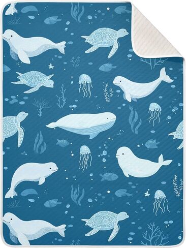 Pigsaly Cute Beluga Whales Baby Blankets 30 X 40 in Blue Animals Toddler Blanket Newborn Crib Blanket Nursery Bed Blankets for Stroller Toddler Bed Carseat in Kuwait