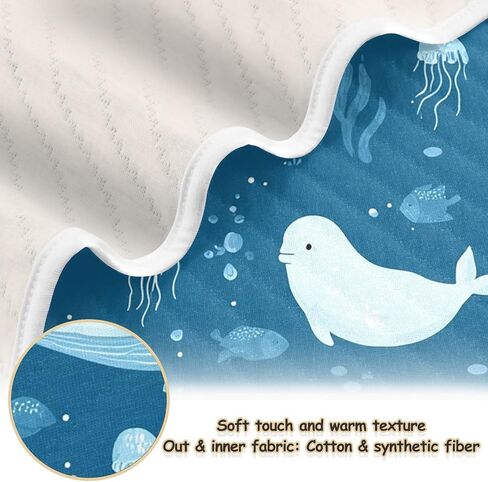 Pigsaly Cute Beluga Whales Baby Blankets 30 X 40 in Blue Animals Toddler Blanket Newborn Crib Blanket Nursery Bed Blankets for Stroller Toddler Bed Carseat in Kuwait
