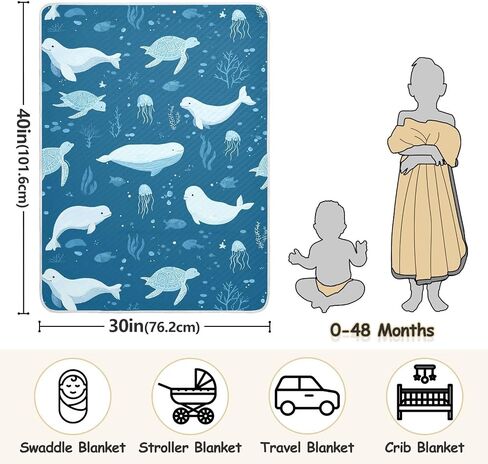 Pigsaly Cute Beluga Whales Baby Blankets 30 X 40 in Blue Animals Toddler Blanket Newborn Crib Blanket Nursery Bed Blankets for Stroller Toddler Bed Carseat in Kuwait