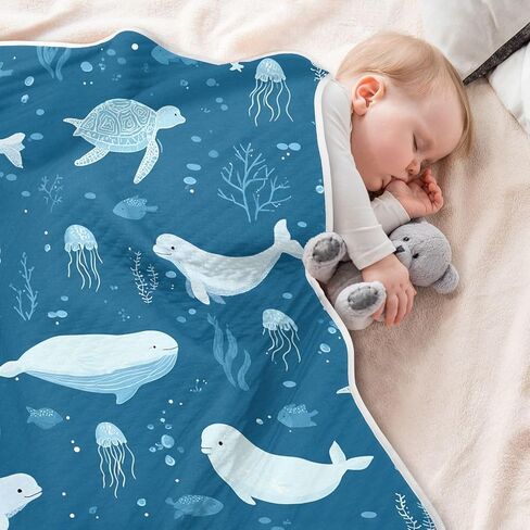 Pigsaly Cute Beluga Whales Baby Blankets 30 X 40 in Blue Animals Toddler Blanket Newborn Crib Blanket Nursery Bed Blankets for Stroller Toddler Bed Carseat in Kuwait