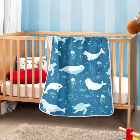 Pigsaly Cute Beluga Whales Baby Blankets 30 X 40 in Blue Animals Toddler Blanket Newborn Crib Blanket Nursery Bed Blankets for Stroller Toddler Bed Carseat in Kuwait