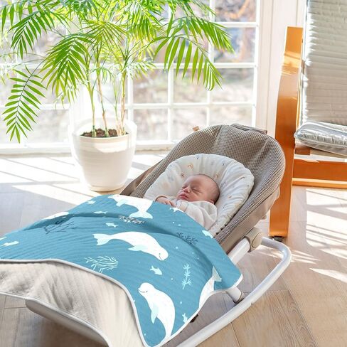 Pigsaly Cute Beluga Whales Baby Blankets 30 X 40 in Blue Animals Toddler Blanket Newborn Crib Blanket Nursery Bed Blankets for Stroller Toddler Bed Carseat in Kuwait
