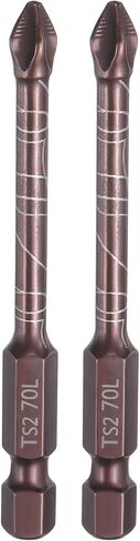 HARFINGTON 2pcs #2 Anti Slip Phillips Impact Screwdriver Bit PH2 1/4" Hex Shank 2.8" (70mm) Magnetic Cross Head Drill Bits Red Oxide S2 Steel Screw Driver Power Electric Tools, Red Brown in Kuwait