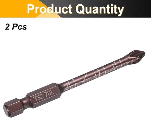 HARFINGTON 2pcs #2 Anti Slip Phillips Impact Screwdriver Bit PH2 1/4" Hex Shank 2.8" (70mm) Magnetic Cross Head Drill Bits Red Oxide S2 Steel Screw Driver Power Electric Tools, Red Brown in Kuwait