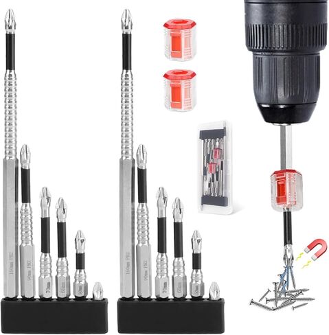 12Pcs High Magnetic Screwdriver Drill Bit Set,New K5 Impact Resistant Non Slip Bit with 2 Magnetic Rings,Fixion Tools Drill Bits,Antislip Magnetic Electric Screwdriver,25 50 65 70 90 150mm(2 Sets) in Kuwait