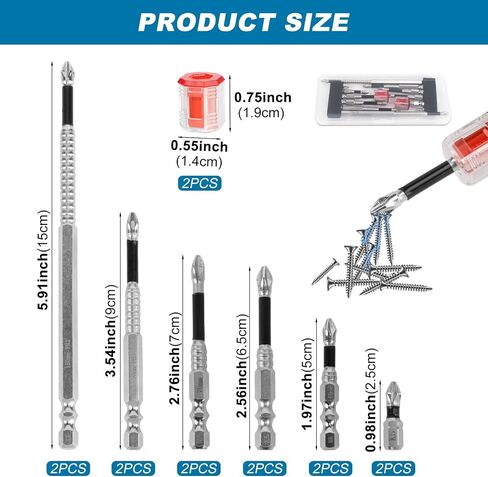 12Pcs High Magnetic Screwdriver Drill Bit Set,New K5 Impact Resistant Non Slip Bit with 2 Magnetic Rings,Fixion Tools Drill Bits,Antislip Magnetic Electric Screwdriver,25 50 65 70 90 150mm(2 Sets) in Kuwait
