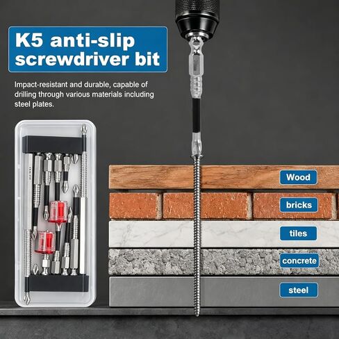 12Pcs High Magnetic Screwdriver Drill Bit Set,New K5 Impact Resistant Non Slip Bit with 2 Magnetic Rings,Fixion Tools Drill Bits,Antislip Magnetic Electric Screwdriver,25 50 65 70 90 150mm(2 Sets) in Kuwait