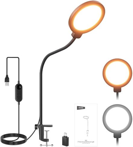 NEEWER Entry Level Version 5" Edge Lit Streaming Light with Desk Clamp Stand, 10W Bi Color Full Screen LED Ring Light CRI80+, Computer Laptop Webcam Zoom Call Video Conference Recording Lighting, N32 in Kuwait