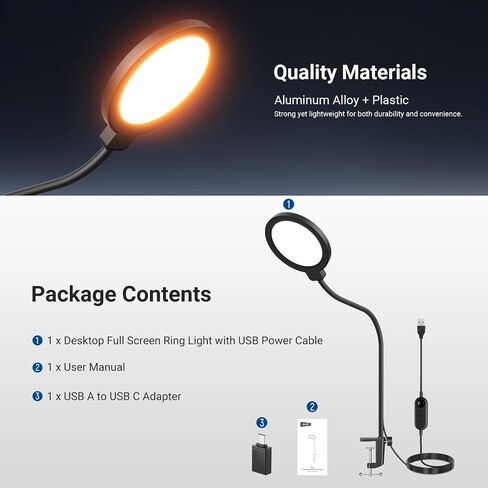 NEEWER Entry Level Version 5" Edge Lit Streaming Light with Desk Clamp Stand, 10W Bi Color Full Screen LED Ring Light CRI80+, Computer Laptop Webcam Zoom Call Video Conference Recording Lighting, N32 in Kuwait